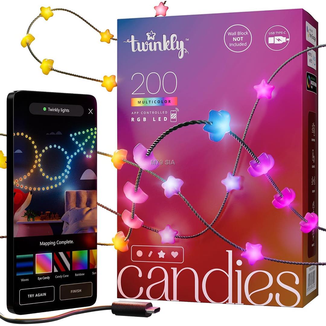 Twinkly Candies LED Christmas tree lights TWKS200RGB-G 6 m 200 star lights Ziemassvētku lampiņas