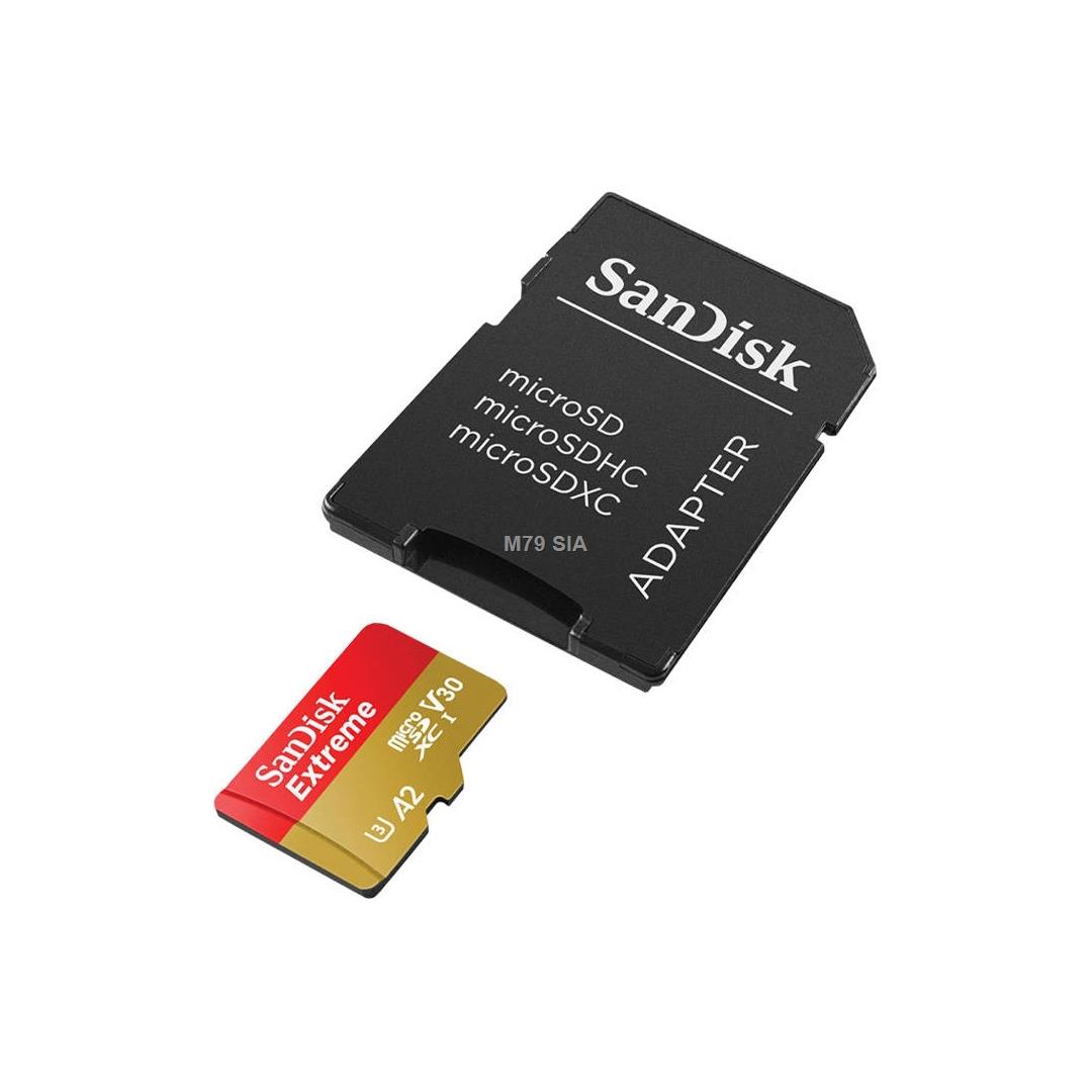 SanDisk microSDXC Extreme 256GB 190/130 MB/s A2 C10 V30 UHS-I U3 atmiņas karte