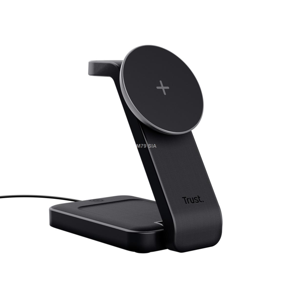 Trust Viro 3-in-1 Wireless Magnetic Charge Stand, Qi, melna - Bezvadu ladetajs 25464 (8713439254648) telefons