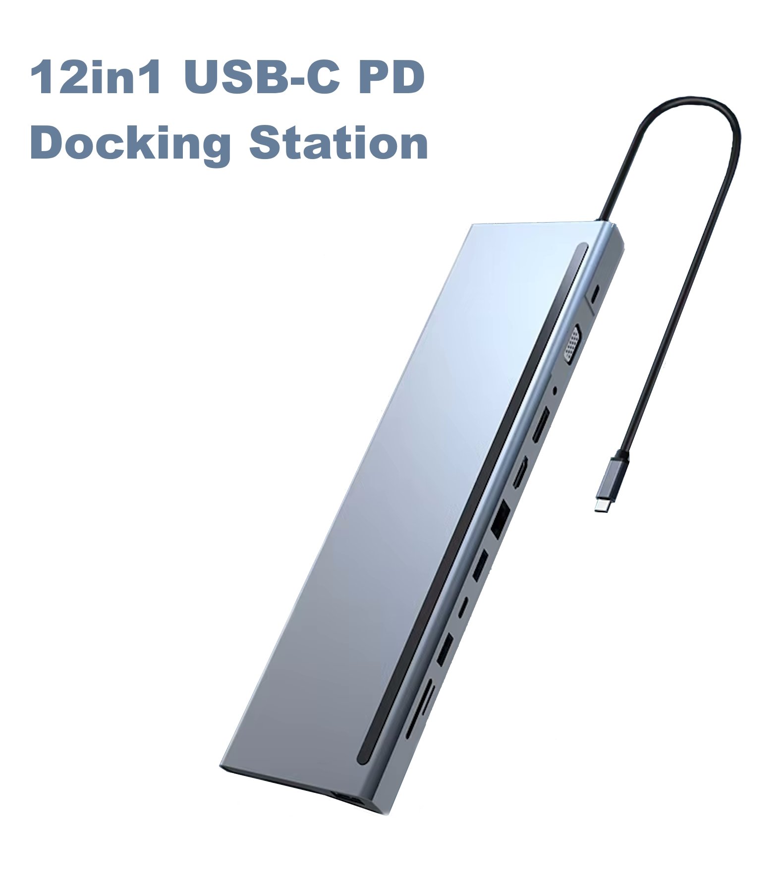 RoGer MST dokstacija 12in1 PD Klēpjdatora dokstacija USB-C uz HDMI / DisplayPort / VGA / USB-C PD / 3x USB / Audio / LAN / SD/TF dock stacijas HDD adapteri