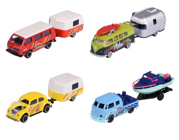 Majorette Volkswagen vehicle with trailer 4 types Rotaļu auto un modeļi