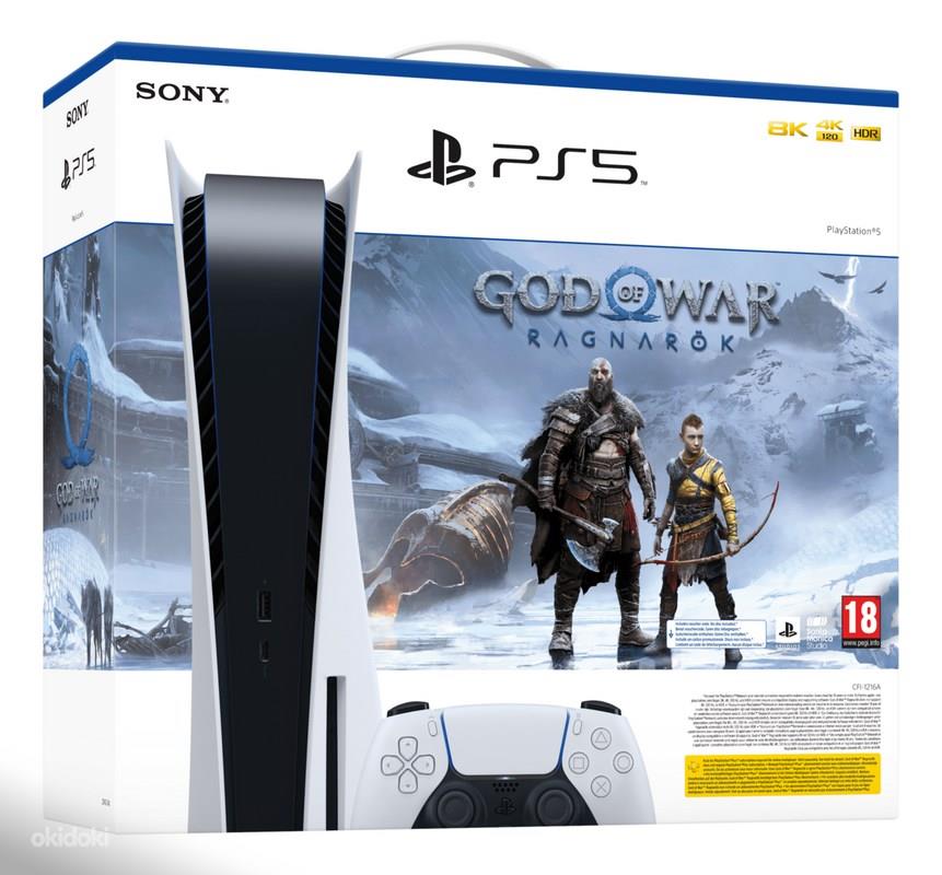 Sony PlayStation 5 PS5 Blu-ray disk Edition Console, White + God of War (Voucher) spēļu konsole