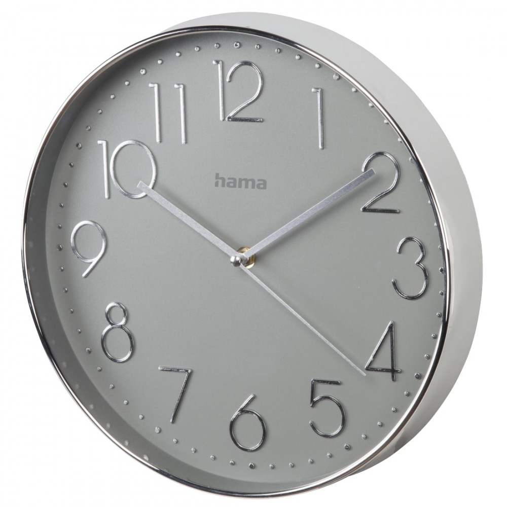 Wall clock Hama Elegance silver/grey 30 cm radio, radiopulksteņi