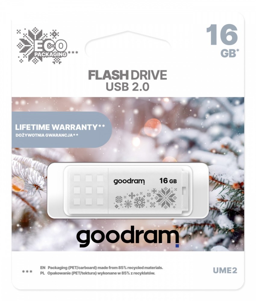 GOODRAM FLASHDRIVE 16GB UME2-WINTER WHITE USB 2.0 USB Flash atmiņa