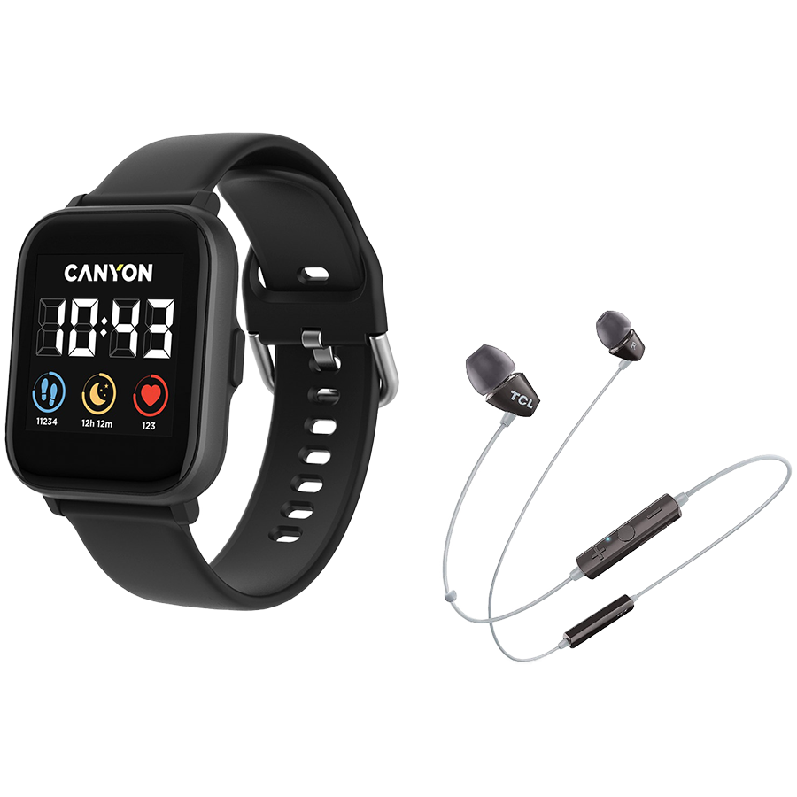 Canyon Smart watch SALT SW88 with FREE GIFT - TCL In-ear Bleutooth Headset SOCL100BT Viedais pulkstenis, smartwatch