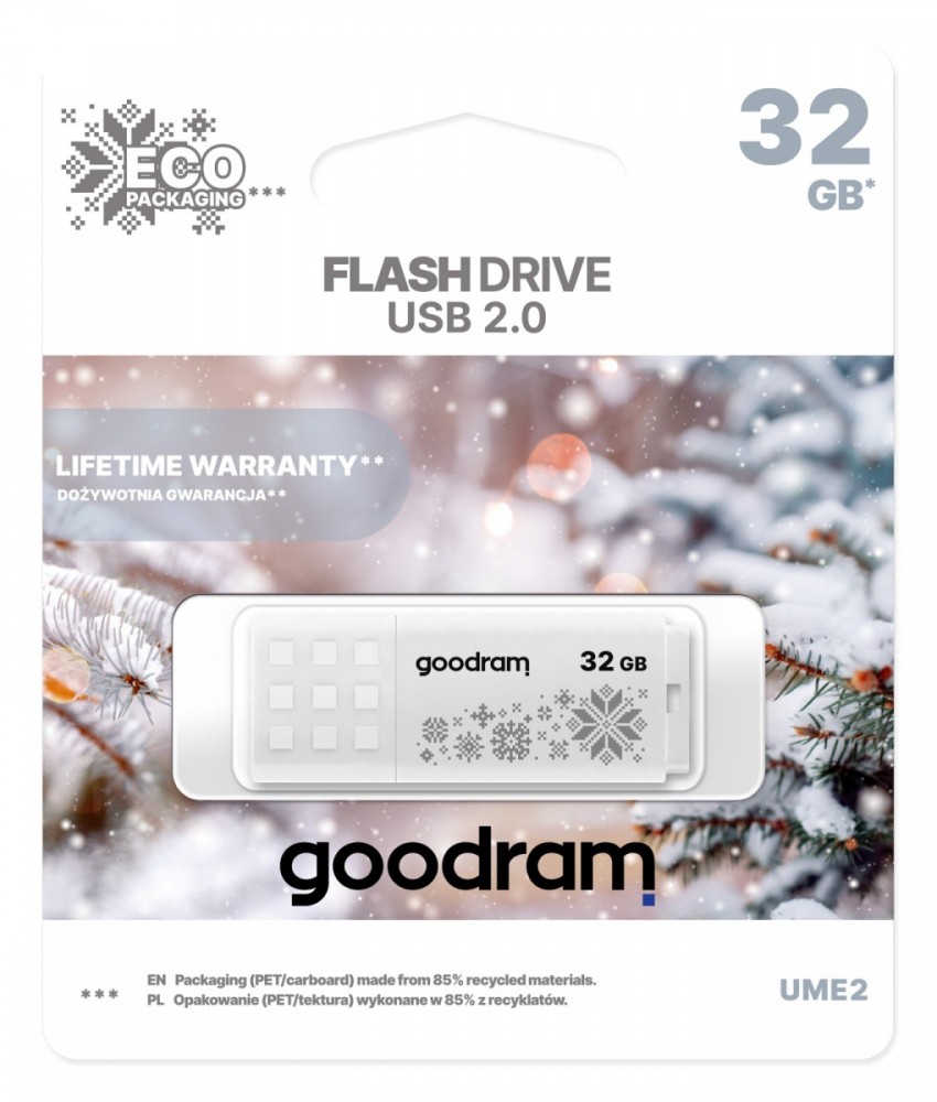 GOODRAM FLASHDRIVE 32GB UME2-WINTER WHITE USB 2.0 USB Flash atmiņa