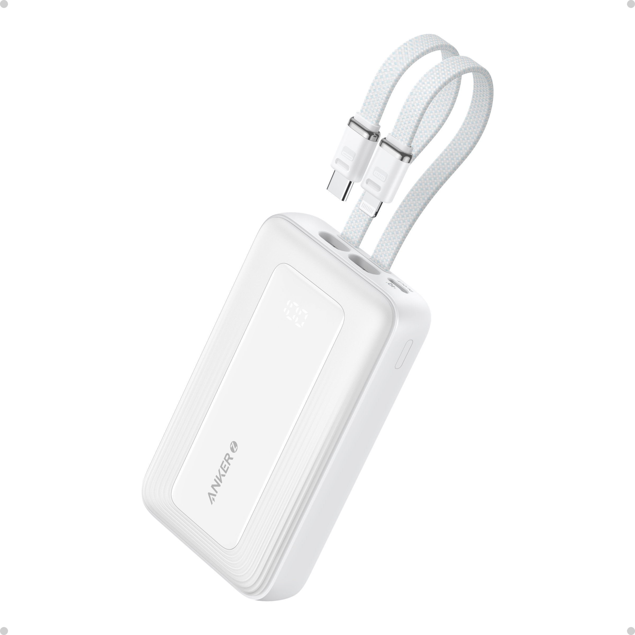 Anker | Power Bank | A1681H21 | 20000 mAh | USB-C 30W, Lightning 27W | Built-In USB-C and Lightning Cables | White Powerbank, mobilā uzlādes iekārta