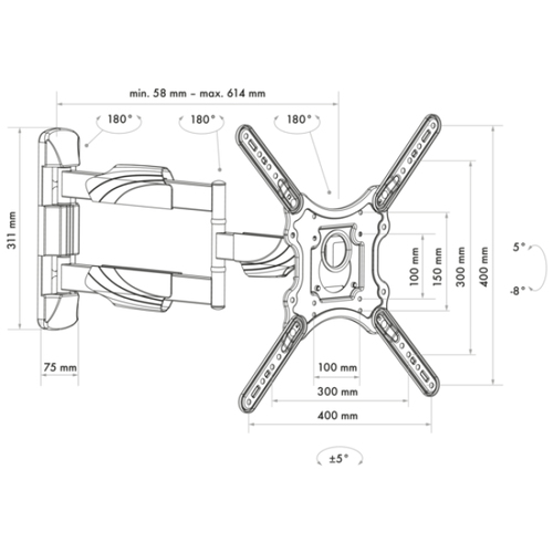 Schwaiger WAH 23"-75"  1TFT 3Gelenke Max.35KG neigbar schwar TV stiprinājums