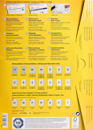 Removable universal labels, 35.6 x 16.9 mm, white, for printer, 2400 pieces uzlīmju printeris