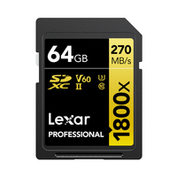 Lexar SDXC 64GB Professional 1800x UHS-II U3 ( 180/270 MB/s ) atmiņas karte