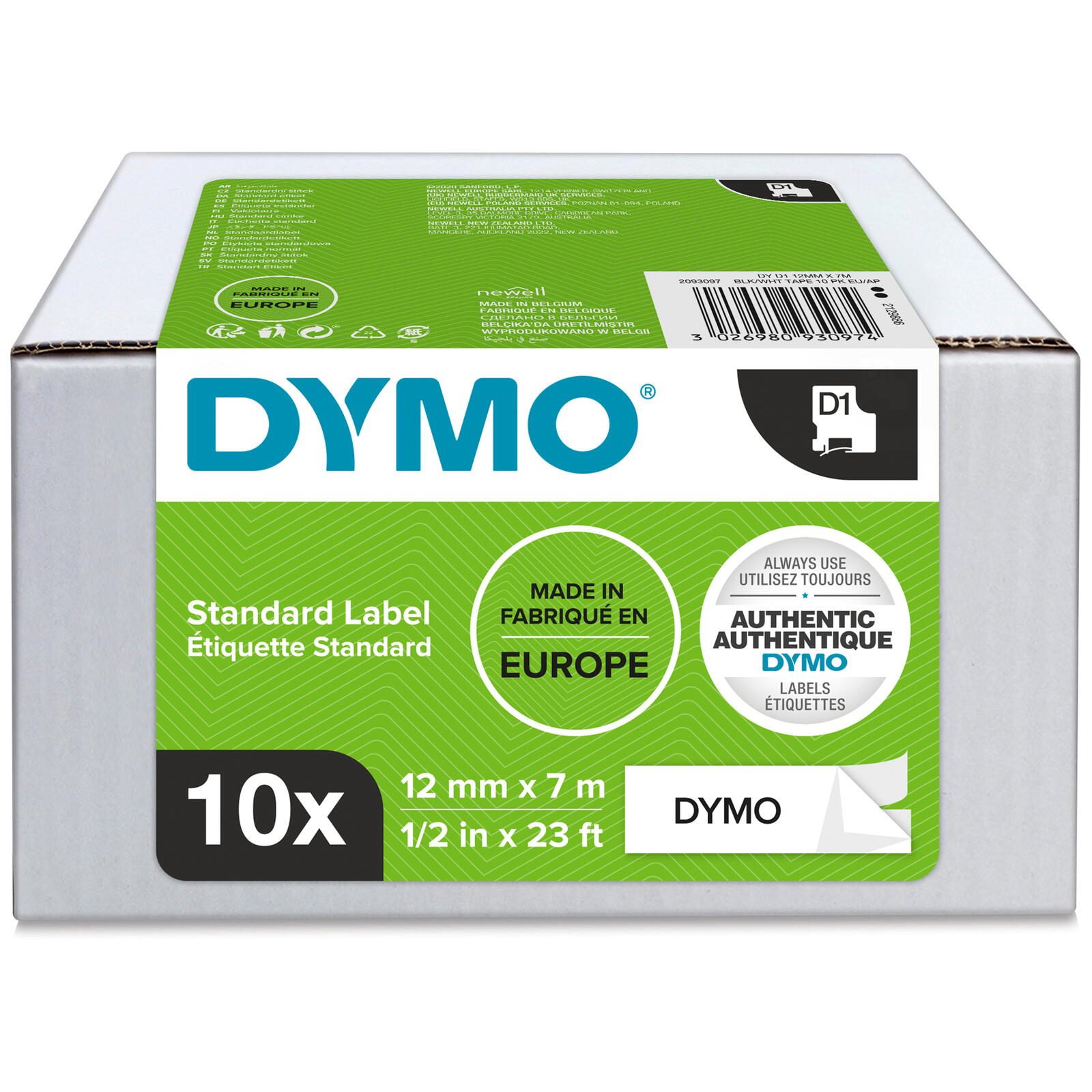 1x10 Dymo D1 Label  12mmx7m black to white