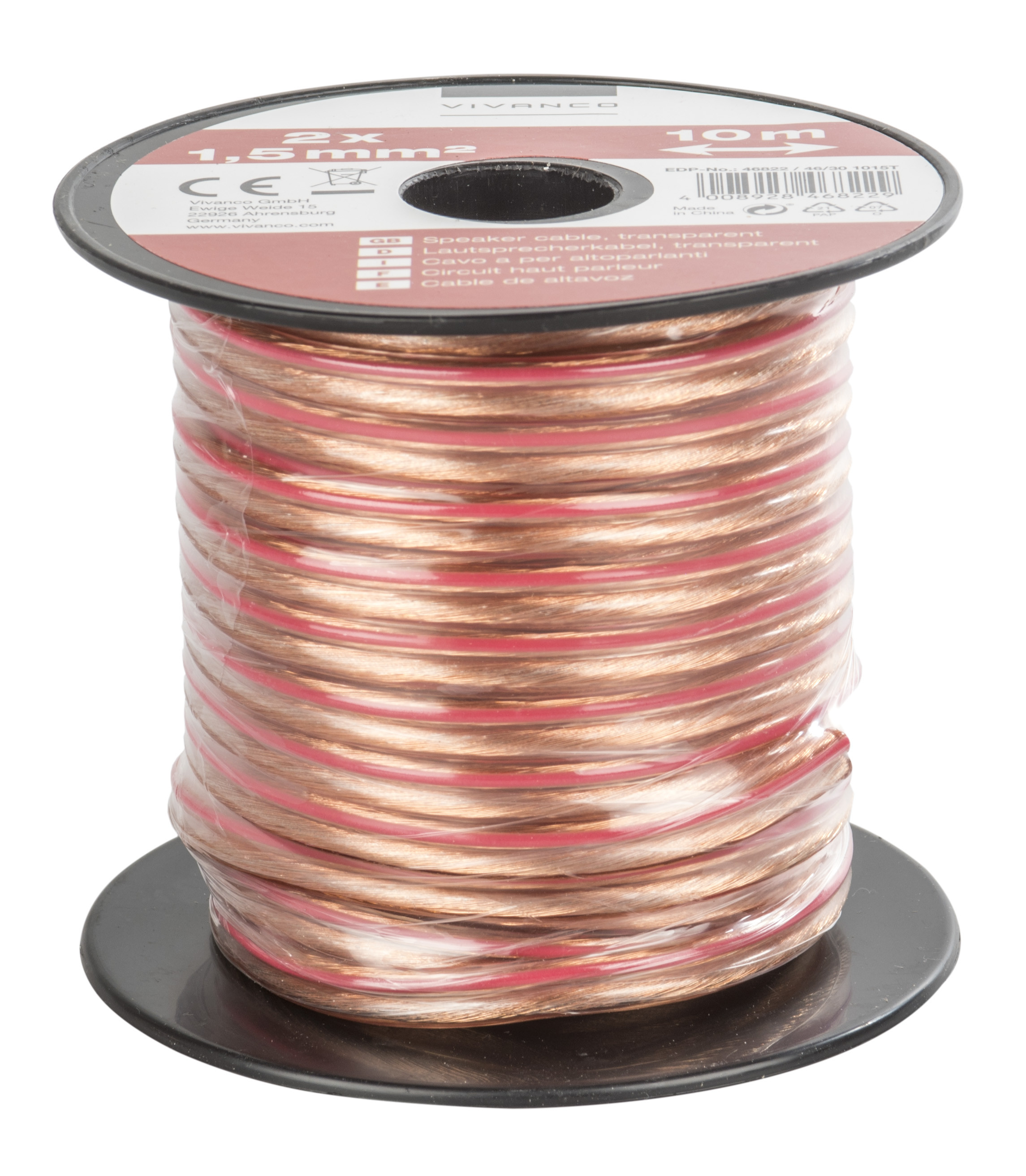 Vivanco 46822 audio cable 10 m Copper, Transparent 4008928468229 kabelis video, audio