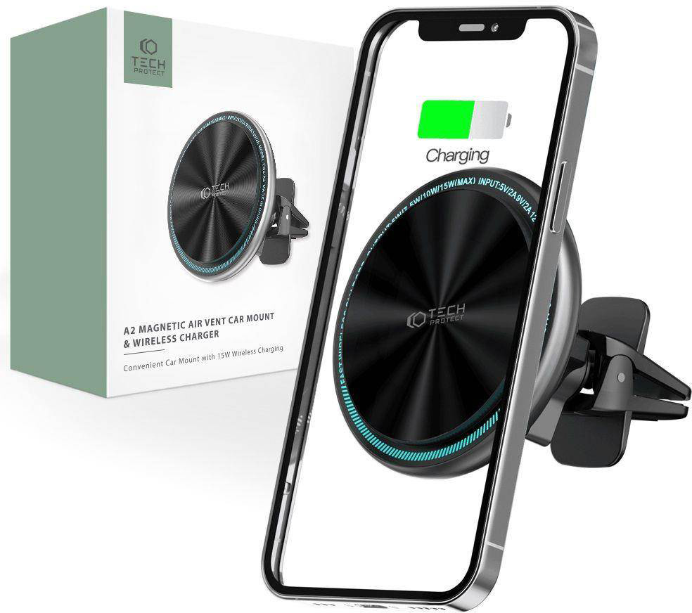 Tech-Protect TECH-PROTECT A2 MAGNETIC MAGSAFE VENT CAR MOUNT WIRELESS CHARGER 15W BLACK Mobilo telefonu turētāji