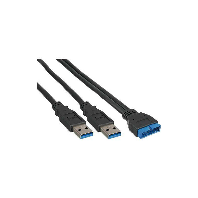 Kabel USB InLine Adapter USB 3.0  2x USB A meski - mainboard header 0.4m (33447I) USB kabelis