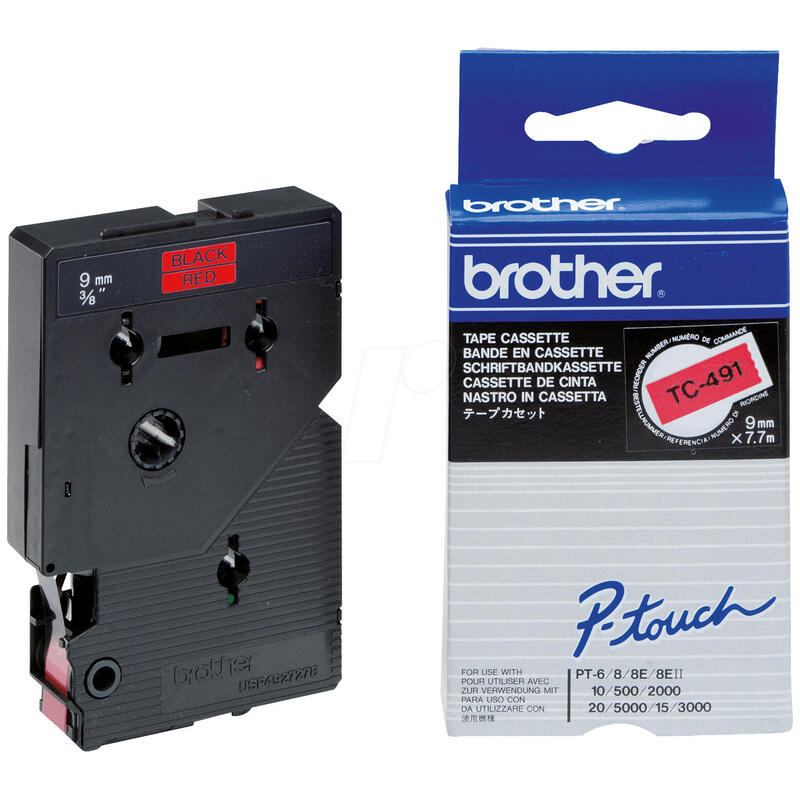 Tape Brother 9mm BLACK ON RED TAPE biroja tehnikas aksesuāri