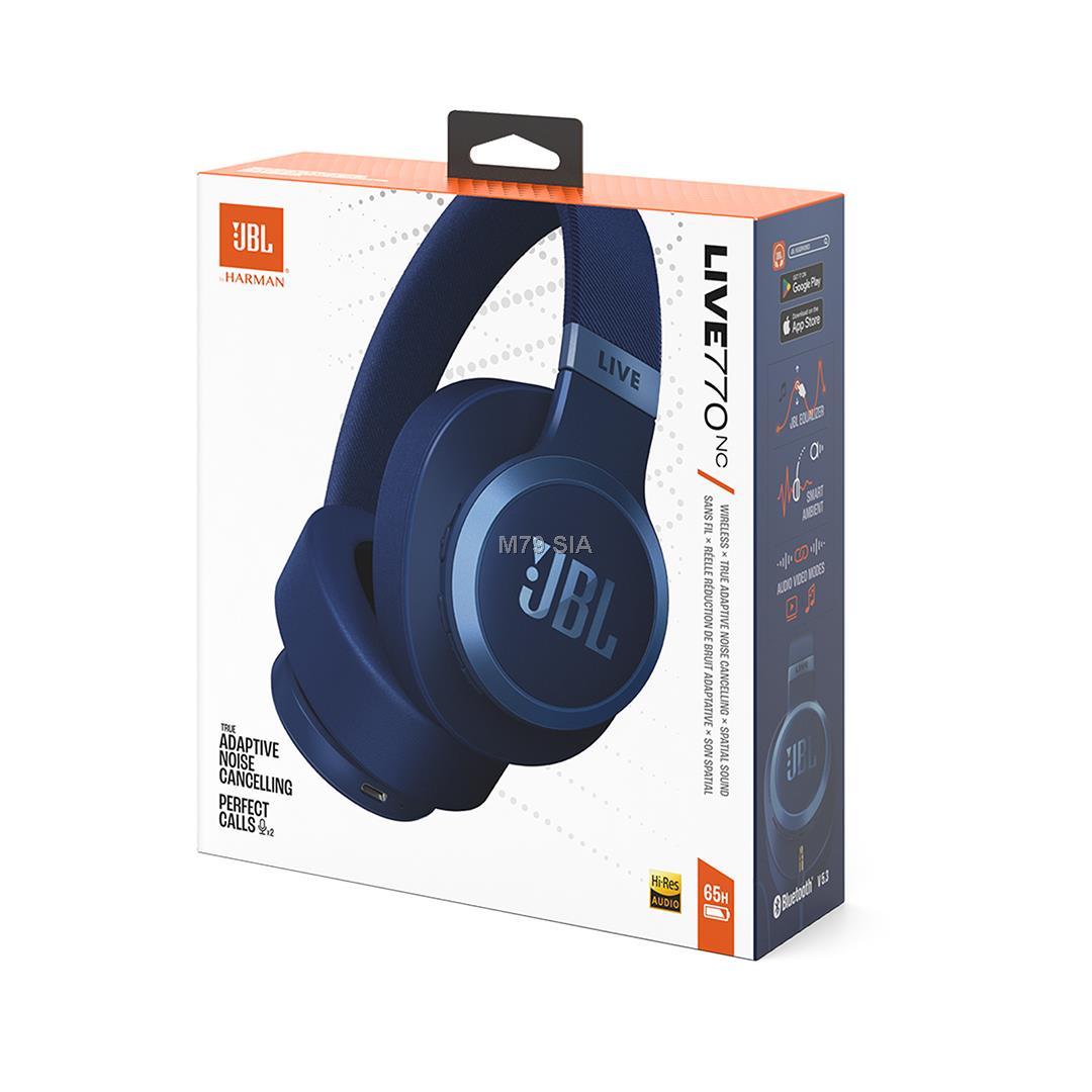 JBL wireless headset Live 770NC, blue kabelis video, audio