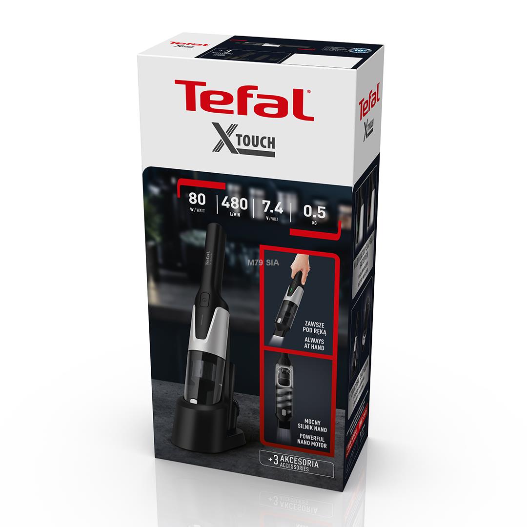 Tefal TX9736WO X-Touch, 80000 apgr/min., peleka/melna - Rokas puteklu sucejs Putekļu sūcējs