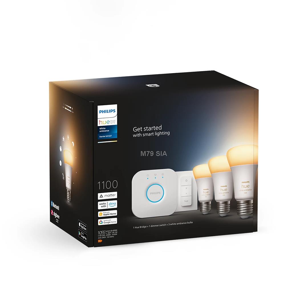 Philips Hue mostek + 3 grzybki E27 8,5W WA BT + switch apgaismes ķermenis