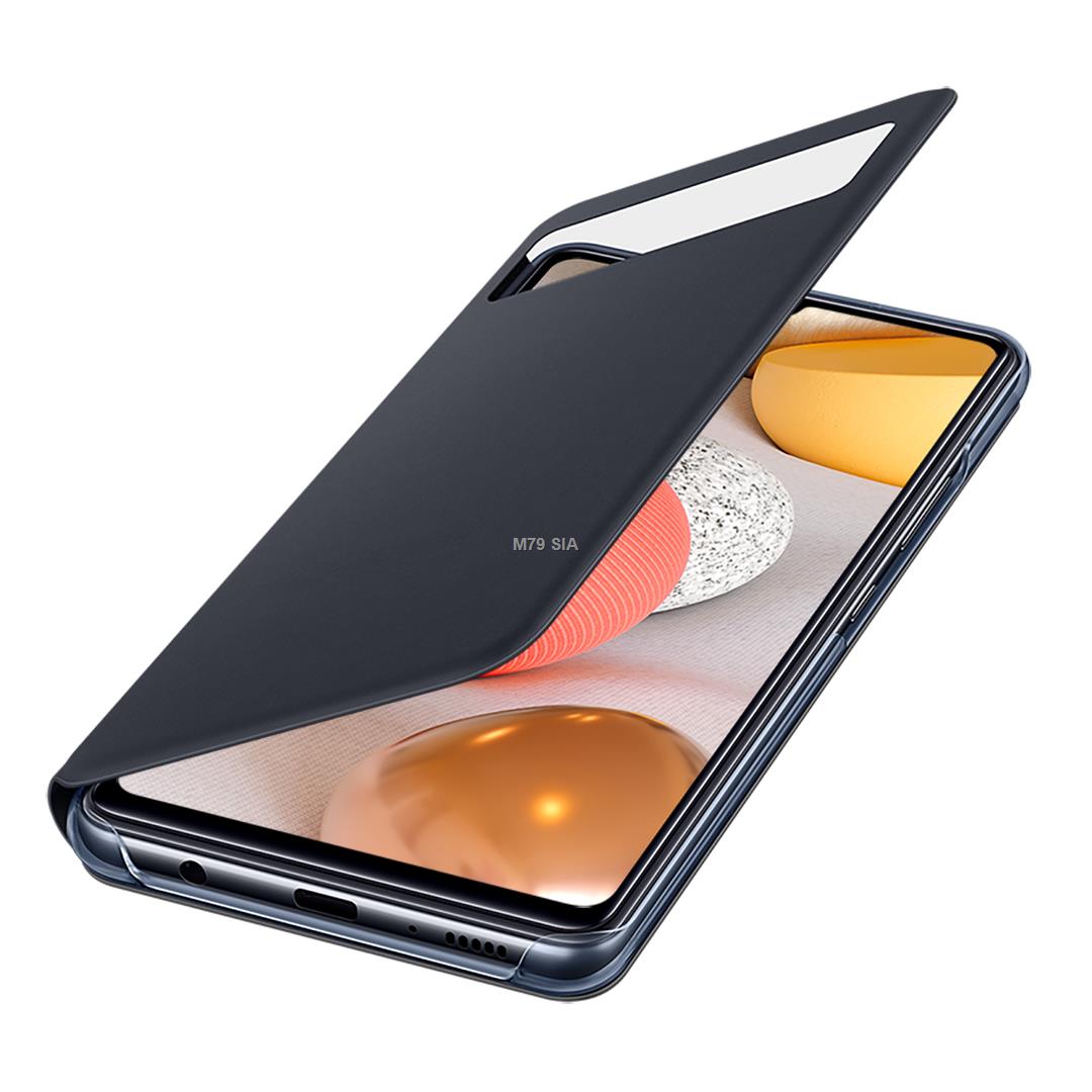 Samsung Galaxy A42 (5G) Smart S View Case Black maciņš, apvalks mobilajam telefonam