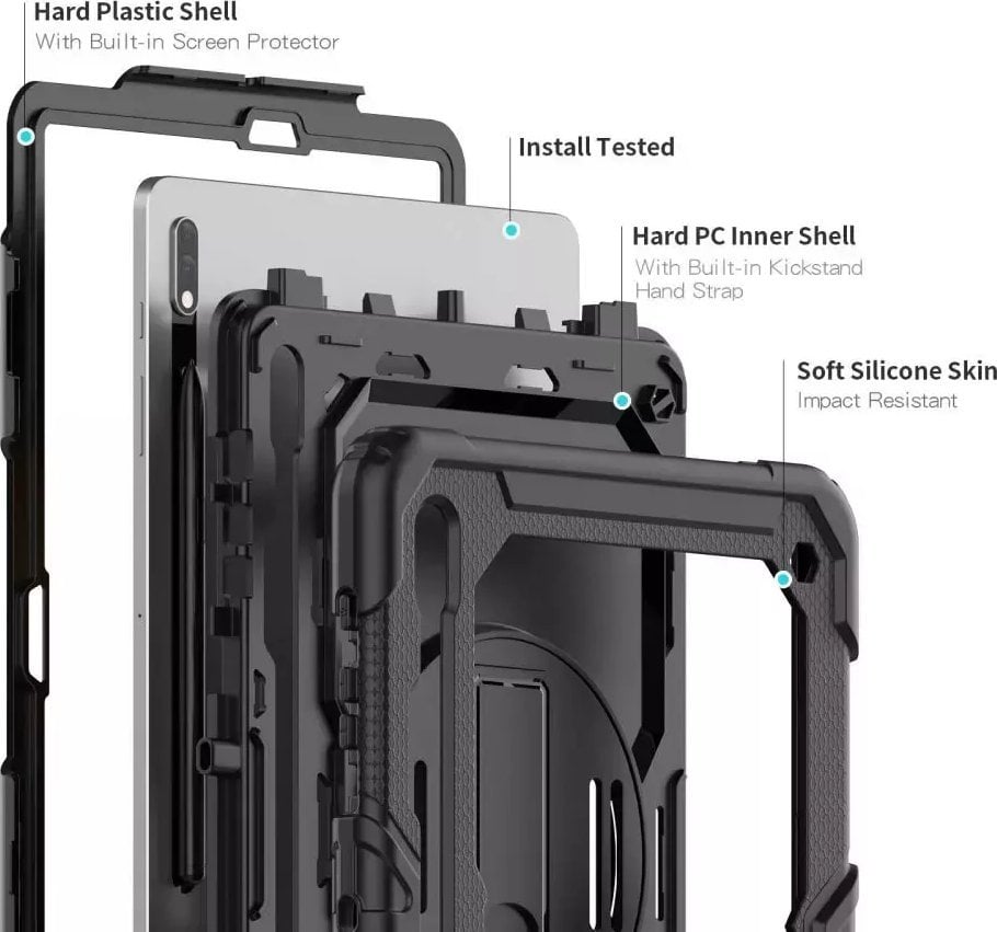 Tech-Protect SOLID360 GALAXY TAB S7+ PLUS / S8+ PLUS / S7 FE 12.4 BLACK planšetdatora soma