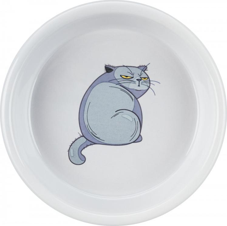 Trixie Miska, dla kota, szara, ceramiczna, 0,25l/13cm, z nadrukiem kota TX-24652 (4057589246523) piederumi kaķiem