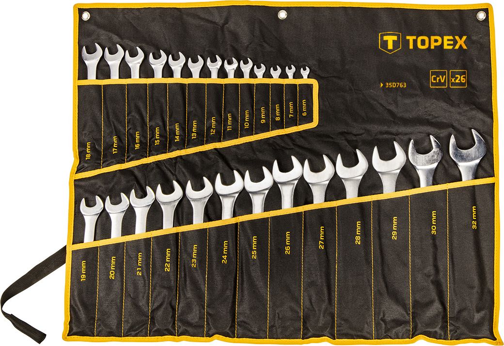 Topex Klucze plasko-oczkowe (Klucze plasko-oczkowe 6-32 mm, zestaw 26 szt., w plachcie) 35D763 (5902062049520)