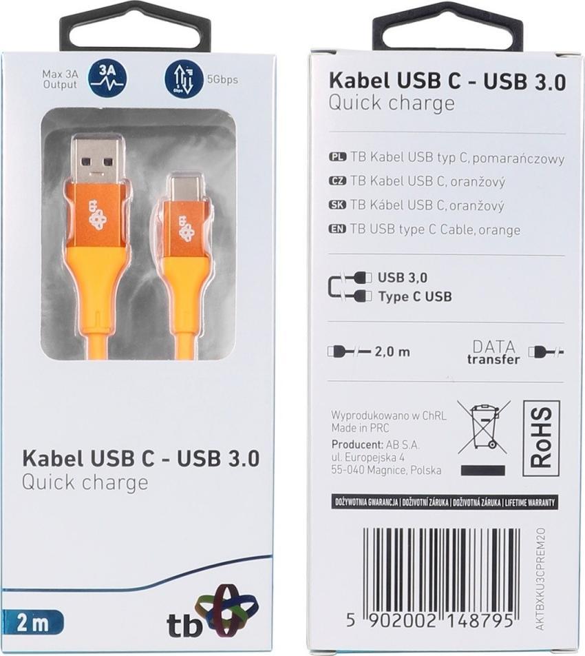 Kabel USB TB Print USB-A - USB-C 2 m Pomaranczowy (1_791105) 1_791105 (5902002148795) USB kabelis