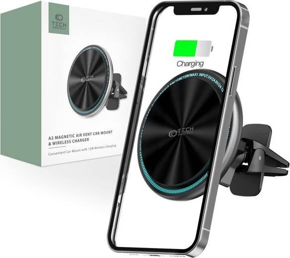 Tech-Protect TECH-PROTECT A2 MAGNETIC MAGSAFE VENT CAR MOUNT WIRELESS CHARGER 15W BLACK Mobilo telefonu turētāji