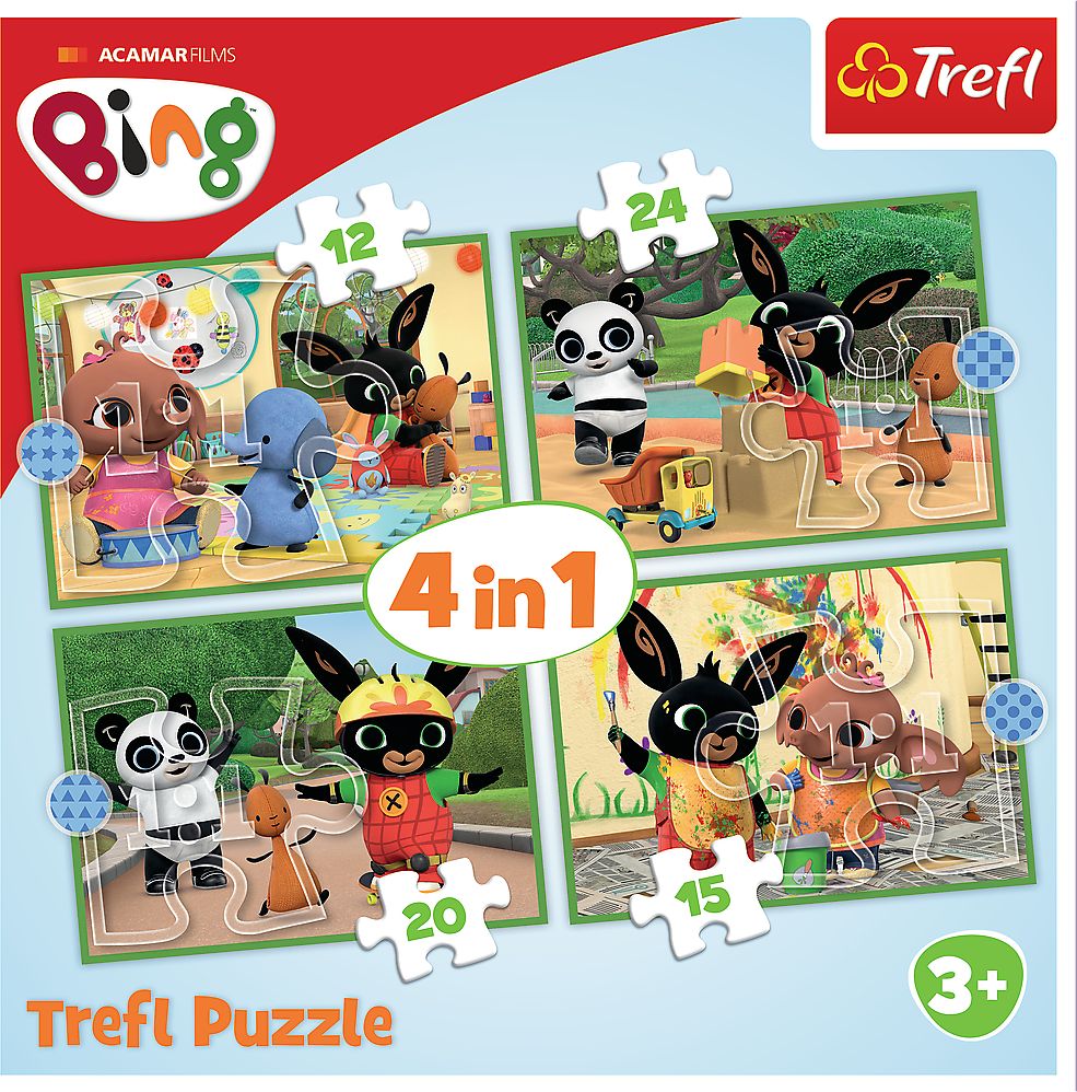 Trefl Puzzle 4w1 Wesoly dzien Binga 34357 TREFL 34357 TREFL (5900511343571) puzle, puzzle