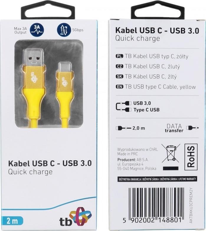 Kabel USB TB Print USB-A - USB-C 2 m Zolty (1_791107) 1_791107 (5902002148801) USB kabelis