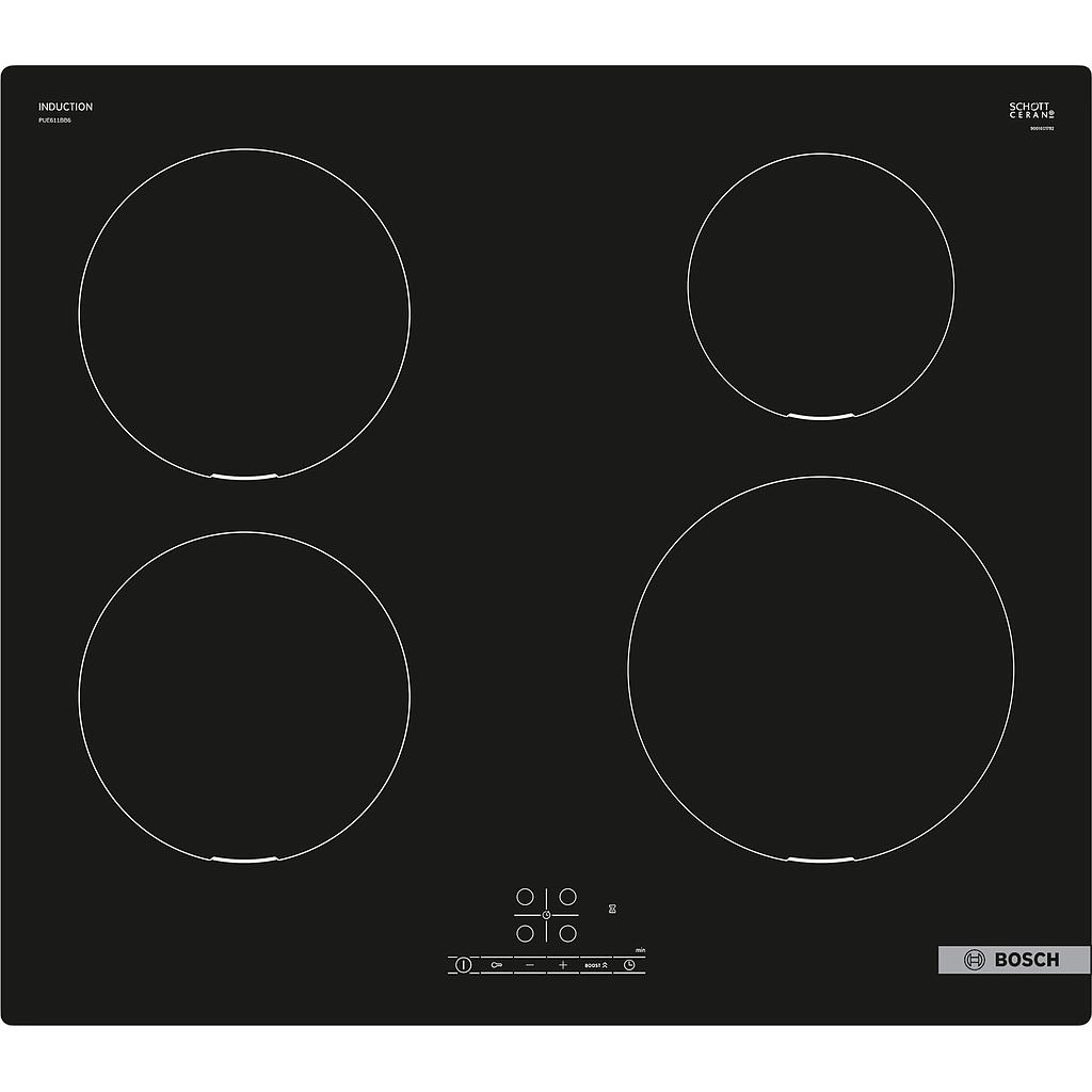 Bosch Hob PUE611BB6E Series 4  Induction, Number of burners/cooking zones 4, Touch, Timer, Black plīts virsma
