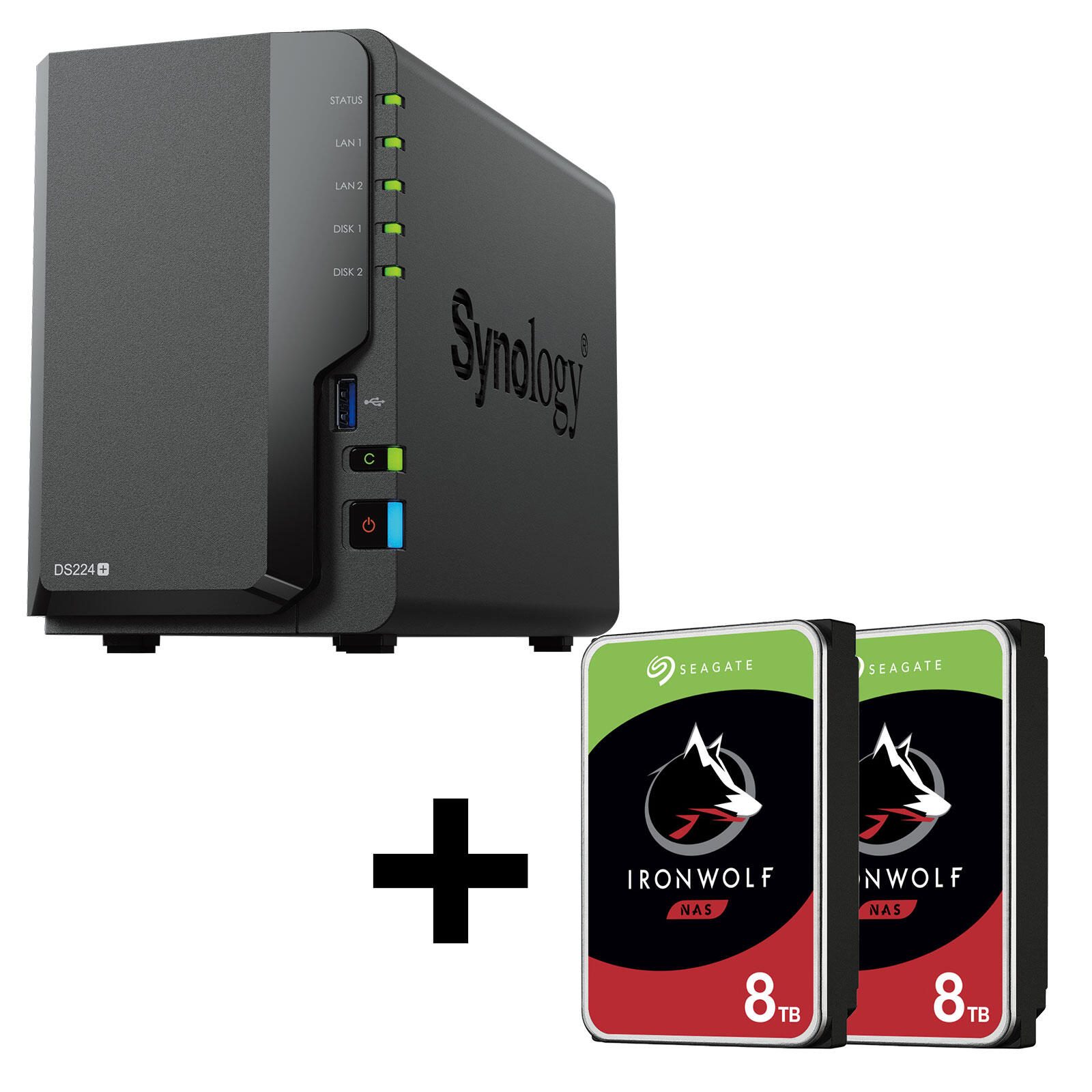 Synology DiskStation DS224+ 2 Einschube NAS-Server Leergehause + 16TB (2x8TB) Seagate Ironwolf SATA 3.5