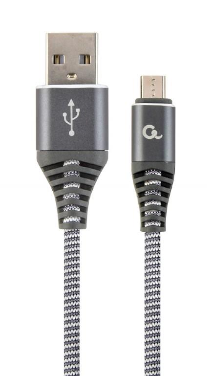 Gembird Premium cotton braided Micro-USB charging and data cable,1m,grey/white USB kabelis