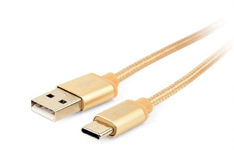 Gembird USB 2.0 cable to type-C, cotton braided, metal connectors, 1.8m, gold USB kabelis