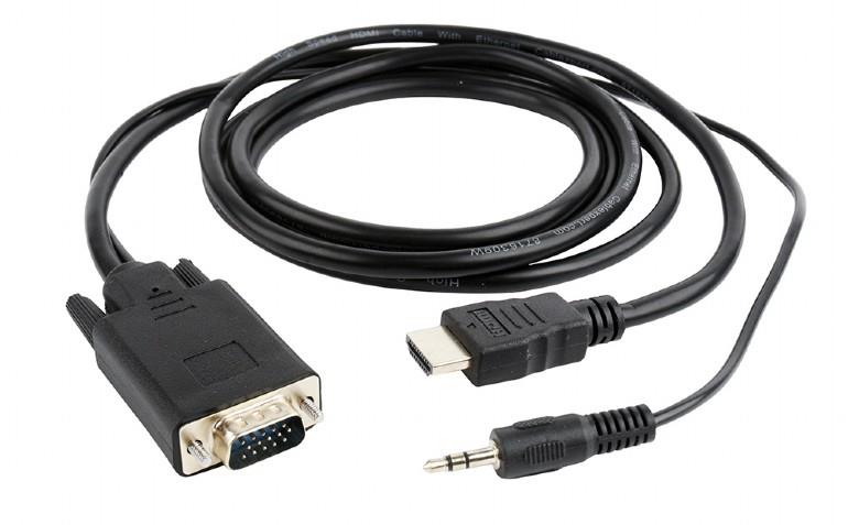 Gembird HDMI to VGA and audio adapter cable, single port, 1.8 m, black