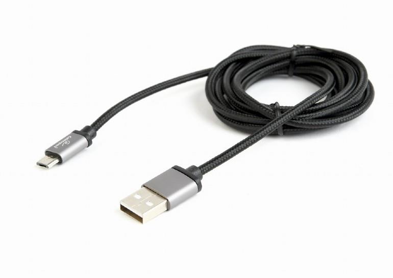 Cotton braided Micro USB cable/1.8m/black USB kabelis