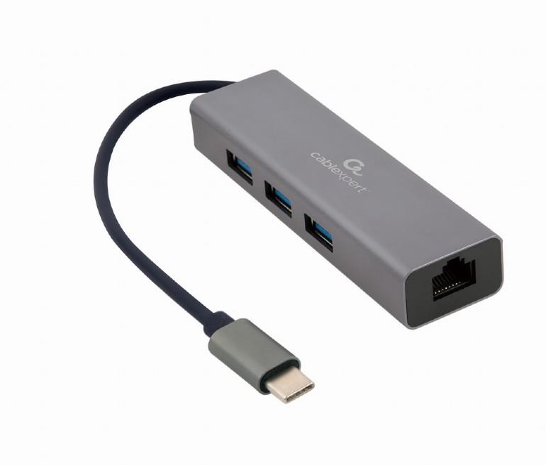 Gembird A-CMU3-LAN-01 USB-C Gigabit network adapter with 3-port USB 3.1 hub adapteris