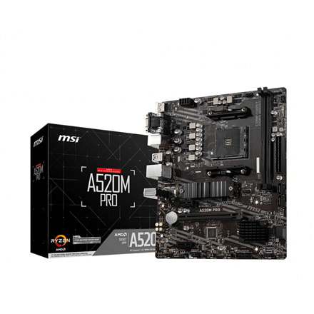 MSI A520M PRO - Motherboard - micro ATX - Socket AM4 - AMD A520 4719072755492 pamatplate, mātesplate