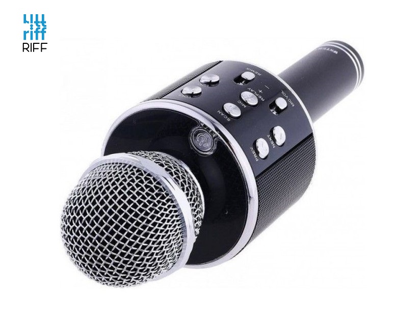 Riff WS-858 Karaoke Bērnu & Vecāku Prieka Efektu Mikrofons ar skaļruņiem & Ierakstu Micro USB AUX Melns Mikrofons