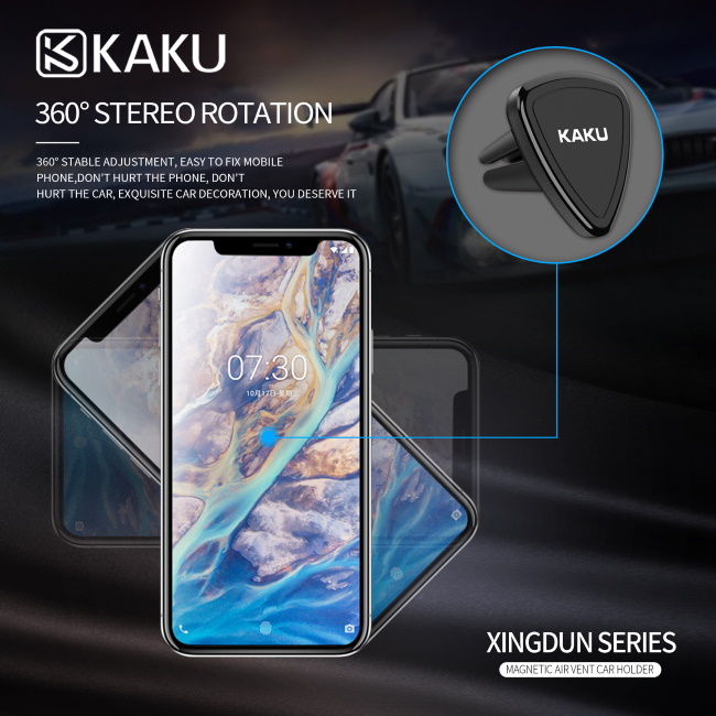 iKaku KSC- 207 Trīsstūrveida Universāls Auto vent. restes telefona stiprinājums ar magnētisko lauku diam. 3.5cm Melns Mobilo telefonu turētāji