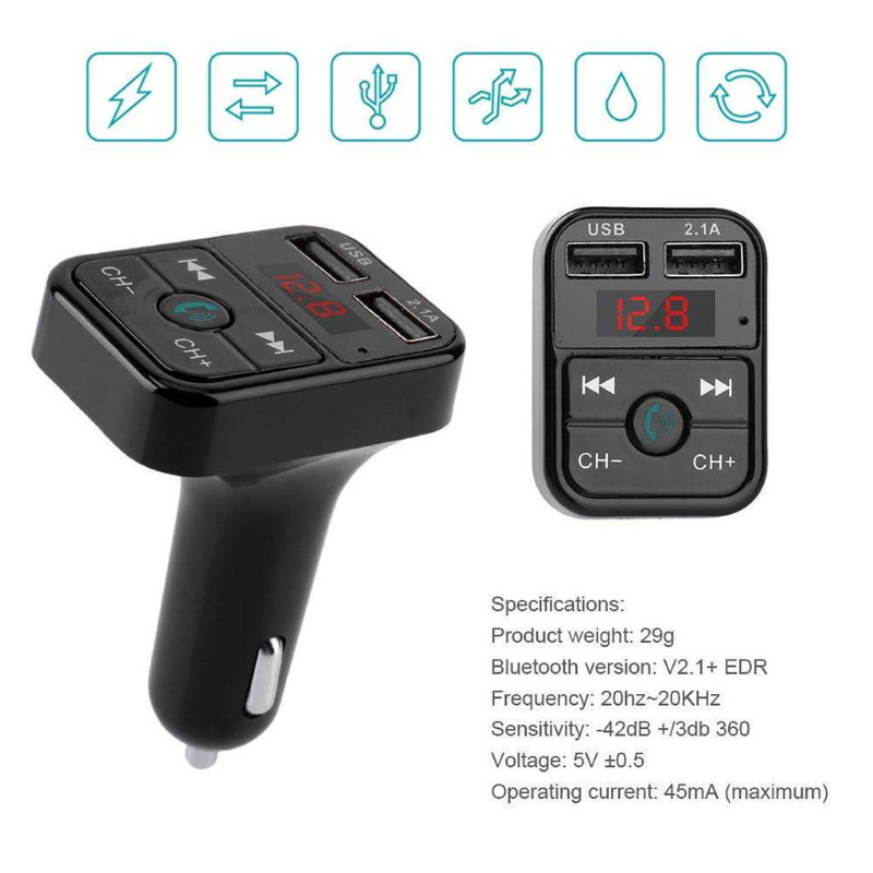 Riff CAR-B2 Bluetooth FM / MP3 Transmiteris Auto lādētājs 2x USB QC3.0 3.1A Melns FM transmiteris