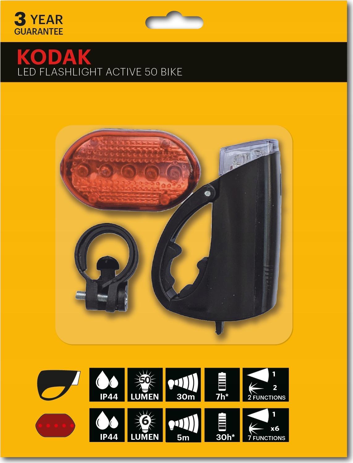 Kodak Lampki Rowerowe Led Active 50 2 Szt. Przod + Tyl Ip44 SB6766 (0887930423563)