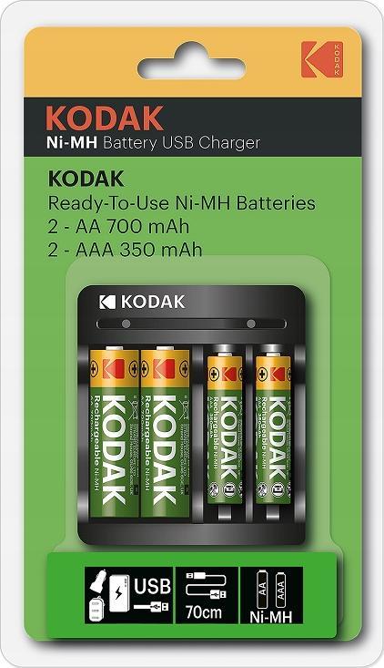 Ladowarka Kodak Ladowarka Usb Kodak + 2x Akumulator Aa 750mah + 2x Aaa 300 Mah SB6768 (0887930424287)