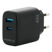 MOBILIS WALL CHARGER - 45W - 1 USB A + 1 USB C - GAN auto audio aksesuārs