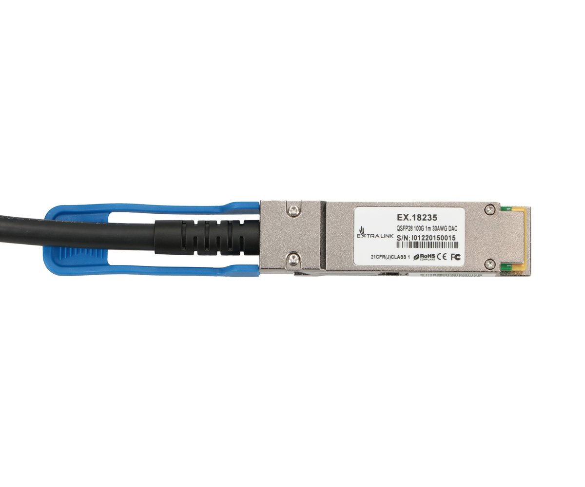 EXTRALINK QSFP28 DAC cable 100G 1m 30AWG datortīklu aksesuārs