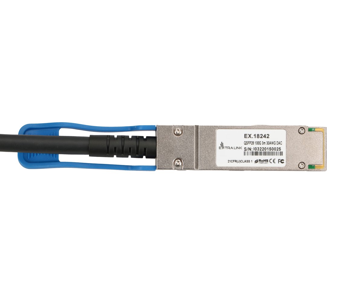 EXTRALINK QSFP28 DAC cable 100G 3m 30AWG datortīklu aksesuārs