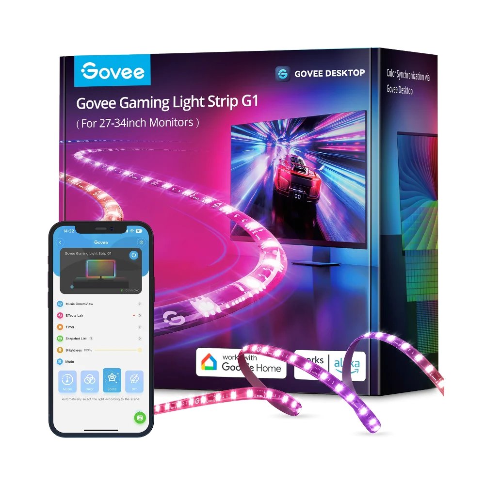 Govee H6609 Gaming Light Strip G1 | LED Lighting | RGBIC, 27-34 inch, 2.4GHz Wi-Fi, Bluetooth apgaismes ķermenis