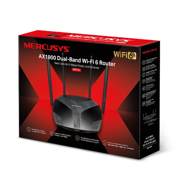 Mercusys MR70X | WiFi Router | AX1800 Dual Band, 4x RJ45 1000Mb/s Rūteris