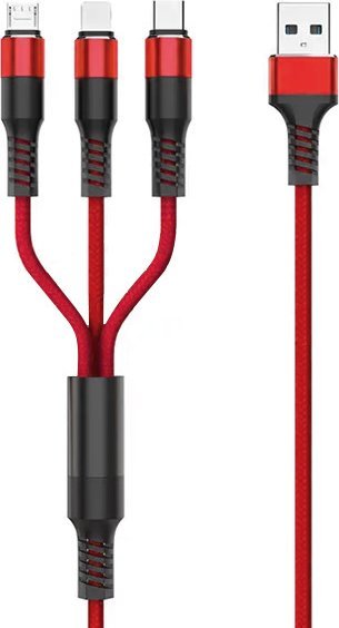 Kabel USB Techonic USB-A - USB-C + microUSB + Lightning 1.2 m Czerwony (028883) 028883 (5904238700105) USB kabelis