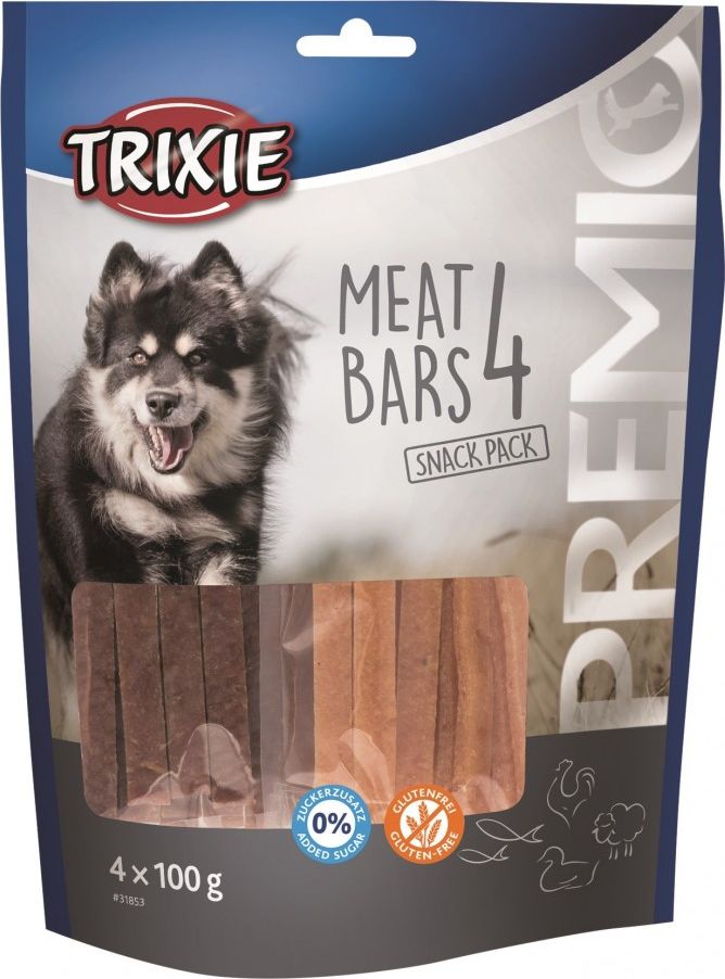 Trixie Przysmaki PREMIO 4 Meat Bars, kurczak, kaczka, jagniecina, losos, 4  times  100 g TX-31853 (4011905318530)